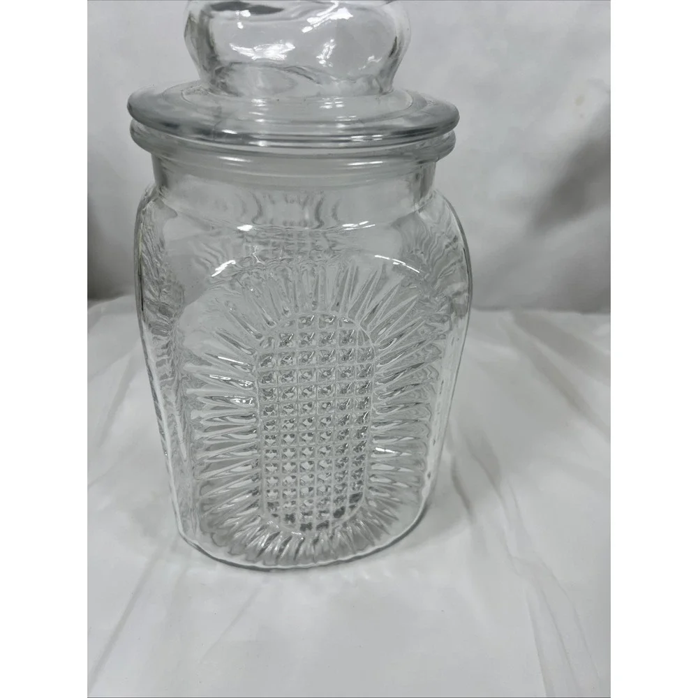 Anchor Hocking Press‎ Glass Sunflower Jar With Lid Starburt Vintage